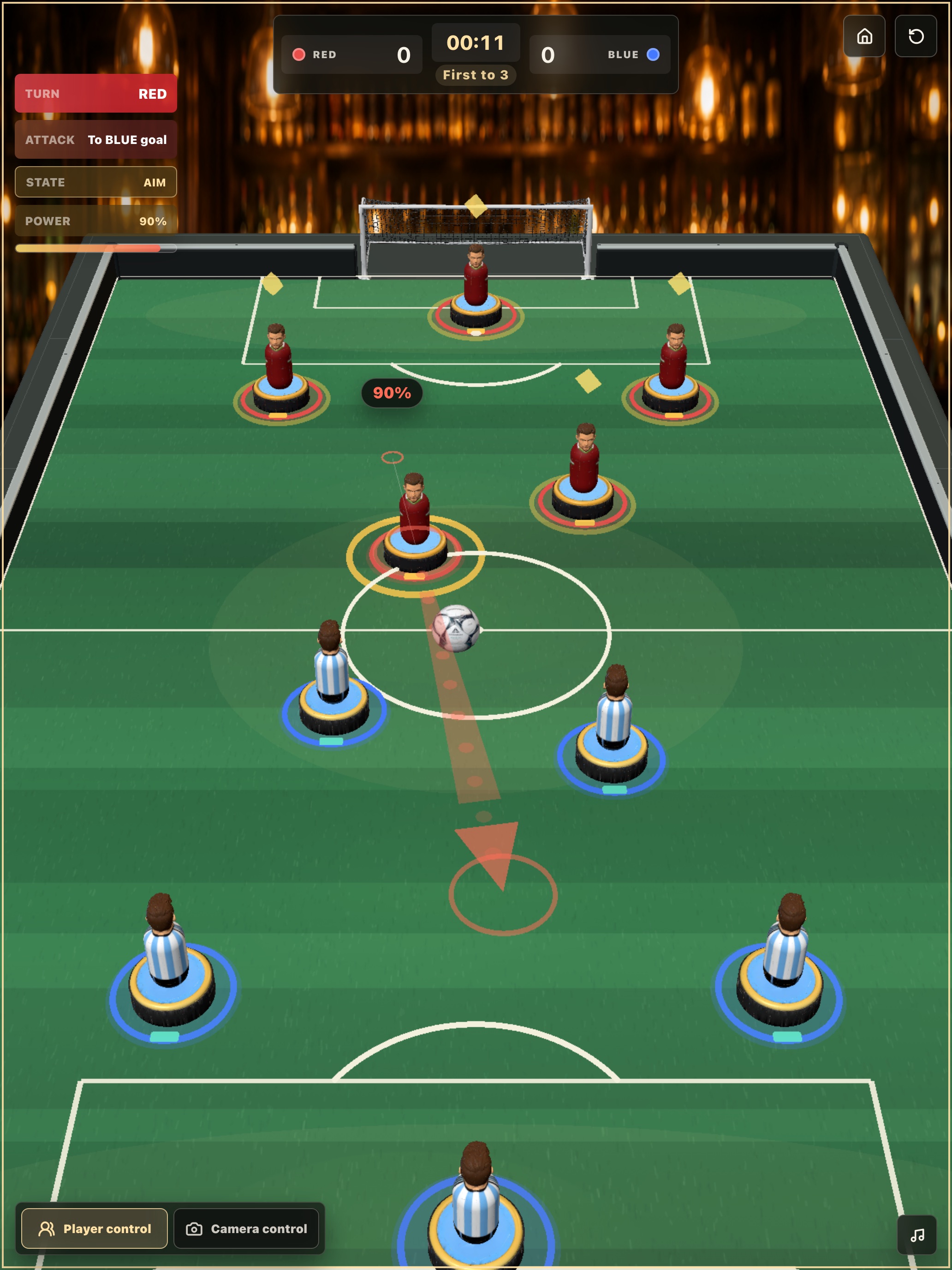 Aiming a pull-and-release shot with 3D players
