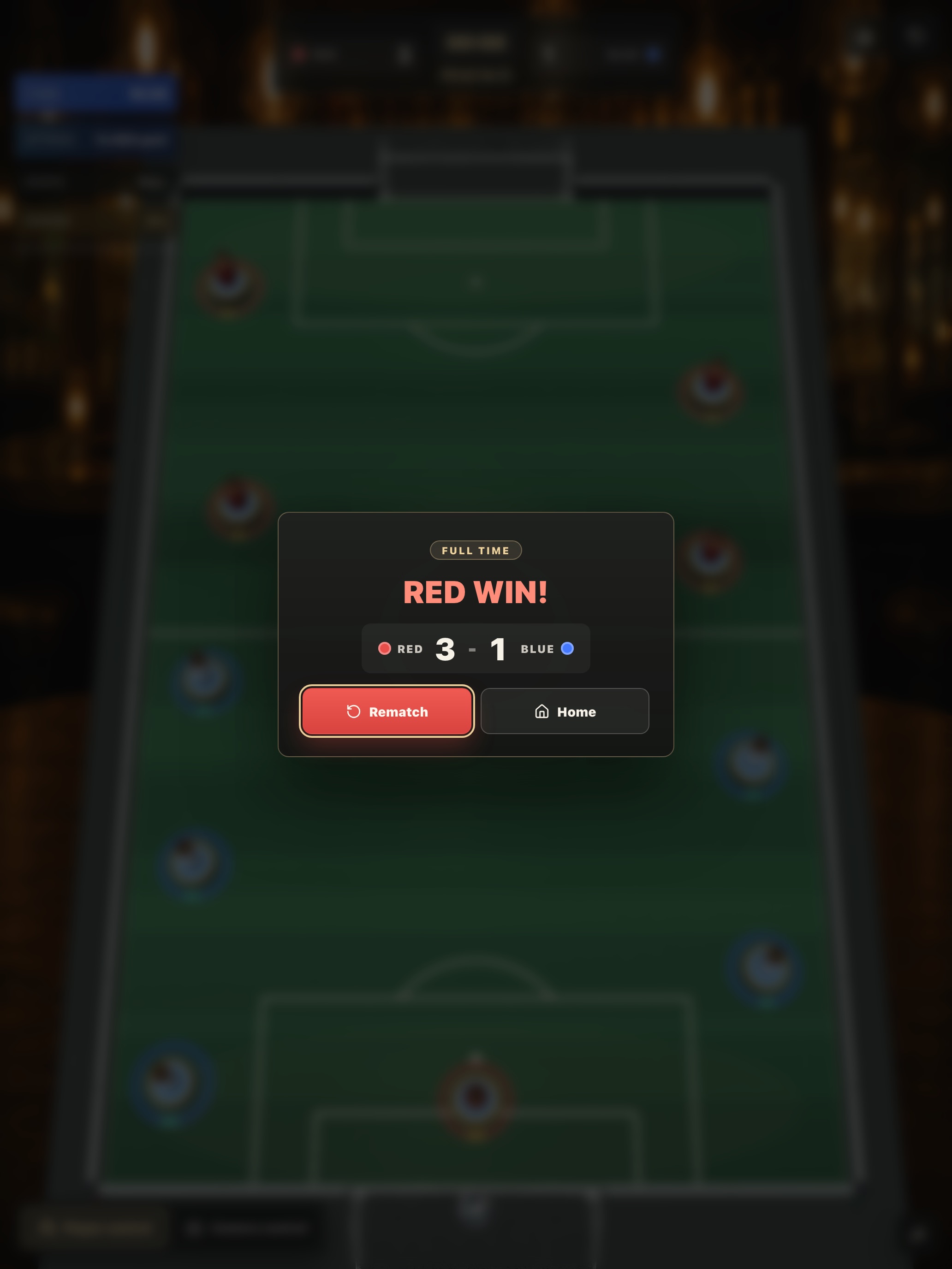 Full-time result showing RED winning 3 to 1